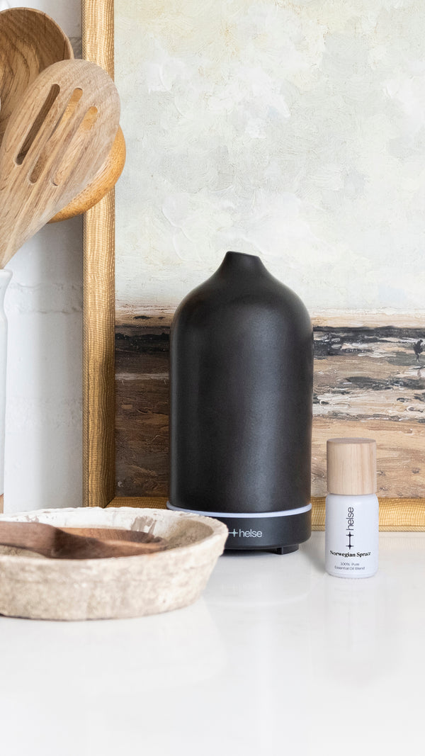 Black stone scent diffuser with minimalist home decor